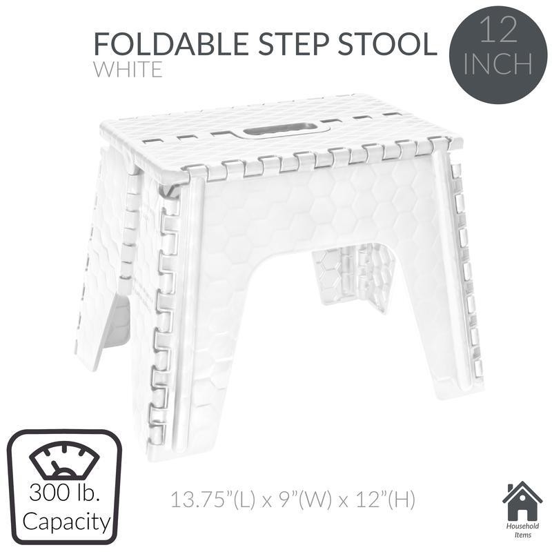 12 Inch Folding Step Stool Durable Plastic Anti-Slip Carry Handle 300lb Capacity