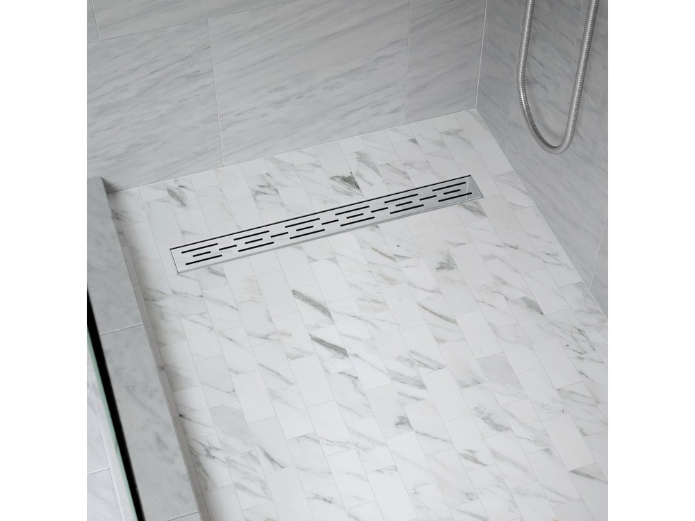 Polished Chrome 24" Linear Shower Drain, Stainless Steel Offset Pattern 2" Inlet