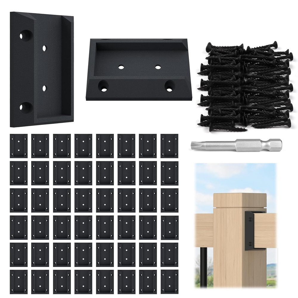 50Pcs Deck Railing Brackets & 308 Screws for 2x4 Wood Post Support