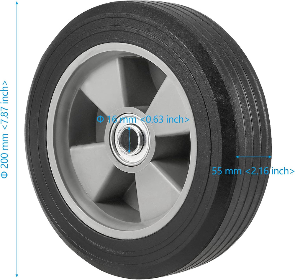 2 Pack 8-inch Solid Rubber Replacement Wheels for Hand Truck 5/8" Axle