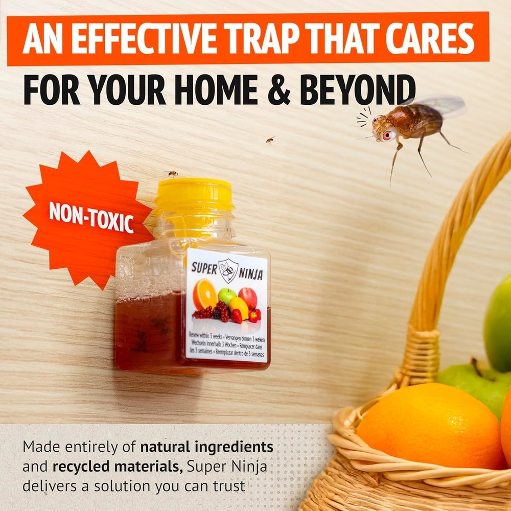 Super Ninja Fruit Fly Traps for Indoors - 4 Pack, Highly Effective Fruit Fly Cat