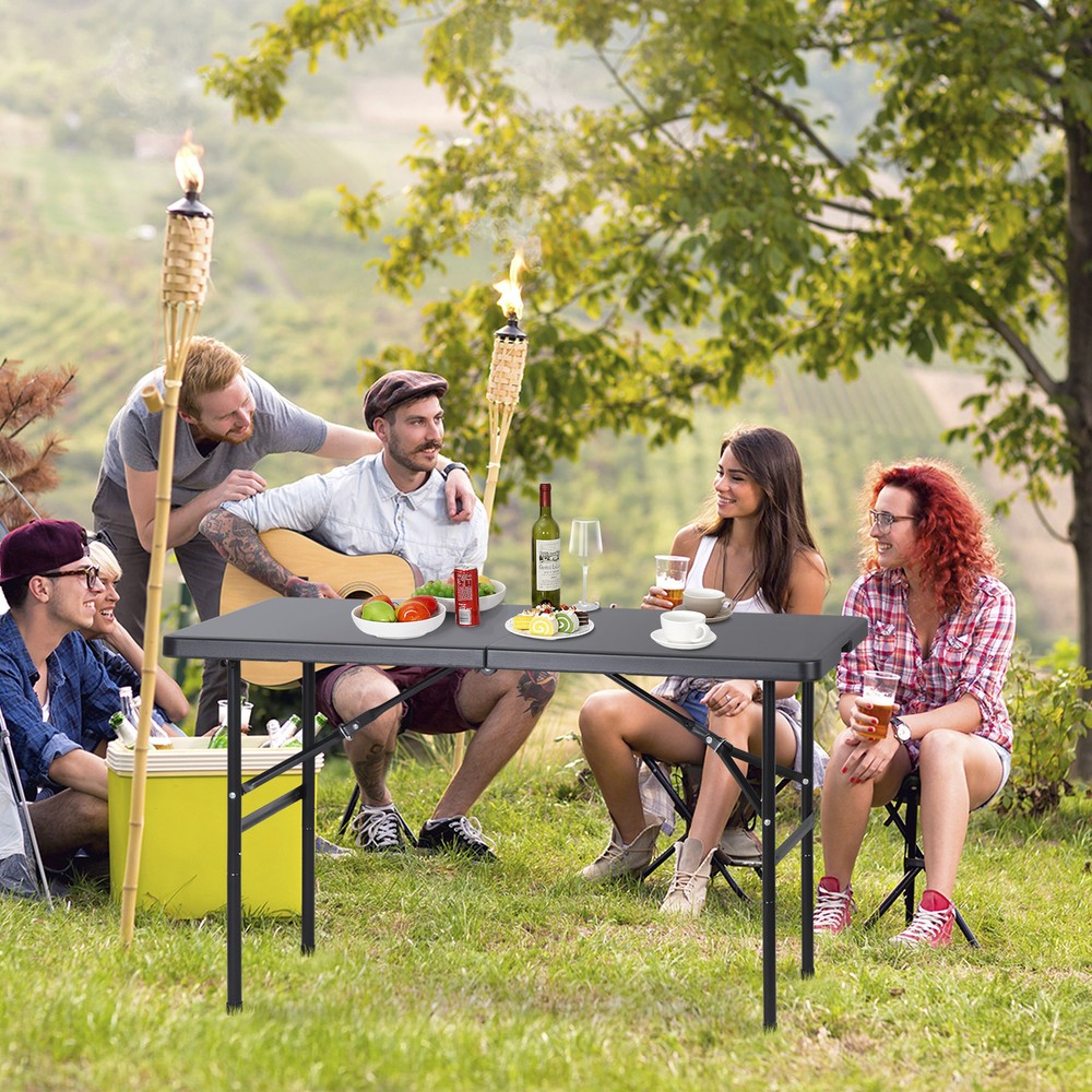 4ft Plastic Folding Table Fold-in-Half Indoor Outdoor Camping Picnic Table Black