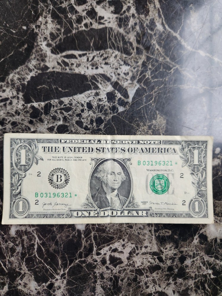 rare $1 banknote. printing error. star