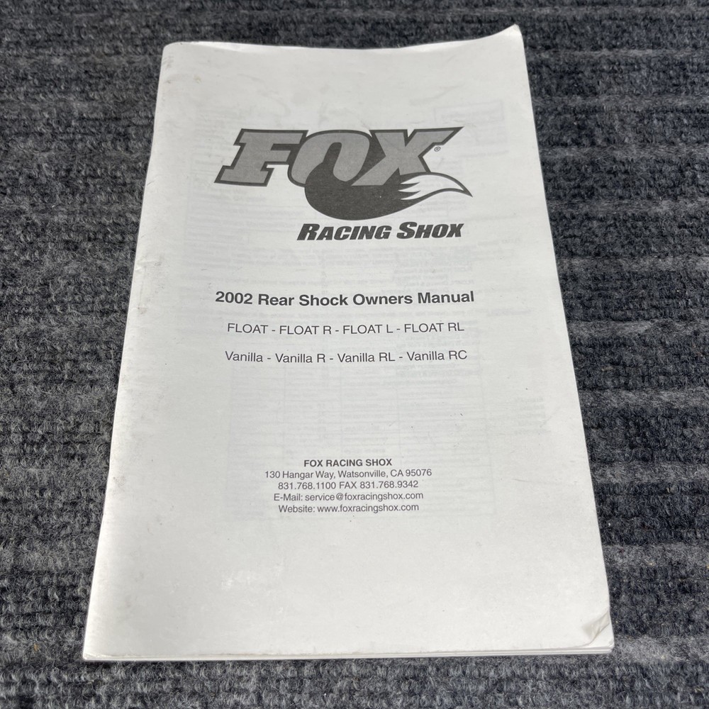 2002 Fox Racing Shox Float/Vanilla R Rear Shock User Owners Manual Guide Booklet