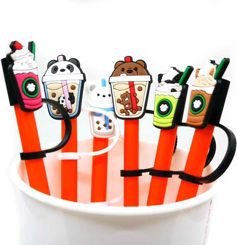 6Pcs Silicone Straw Tips Cover, Reusable Drinking Straw Covers Cap, Splash Pr...