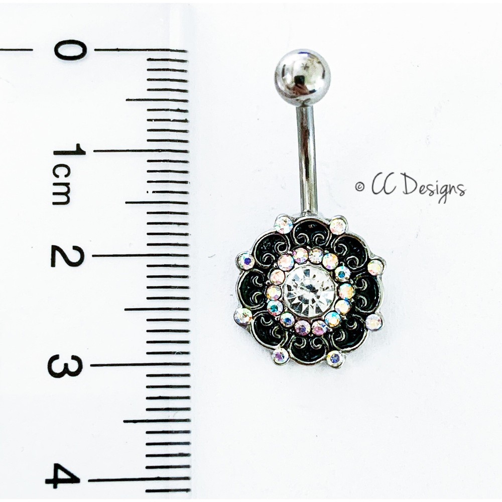 14g Cz Sparkle Circle Flower Mandala Burnished Boho Belly Button Ring (B257)