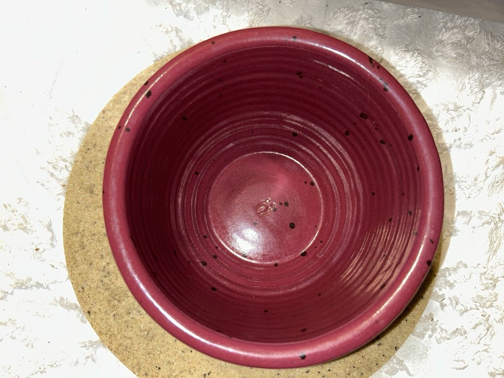 Collection Circle Candy Dish Moose Decor Signed. Maroon/tan