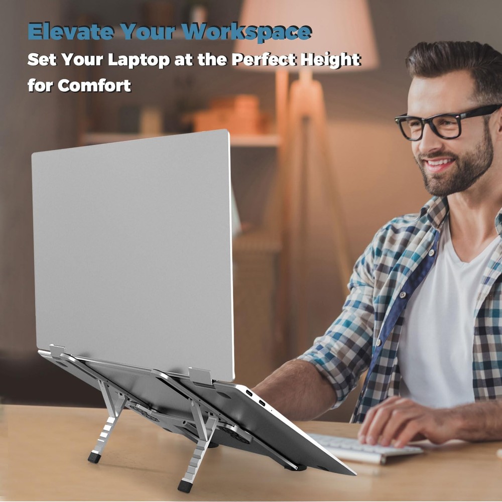 ZenRich Foldable Laptop Stand – Ergonomic Aluminum Riser Medium, Sliver,Black