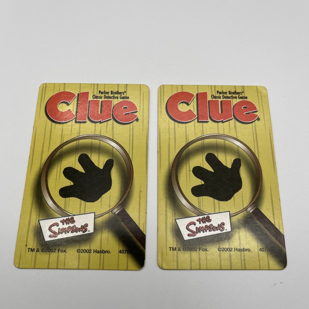 6 Weapon Cards The Simpsons Clue 2002 Replacement Part