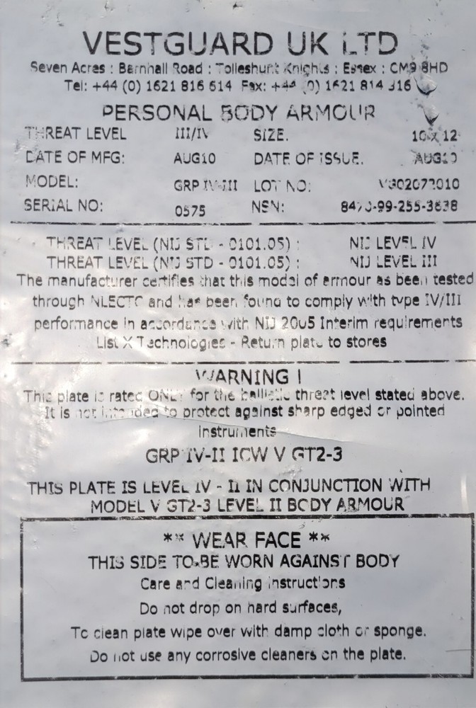 Body armor, Plates and carrier