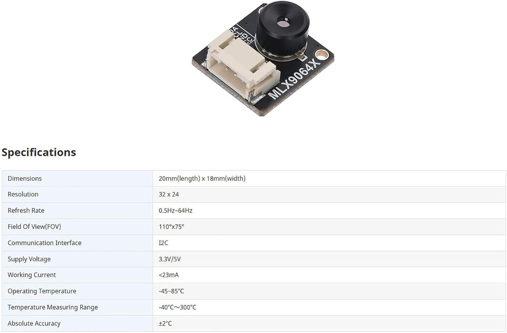 MLX90640 Thermal Camera Module - 110° IR Sensor for Raspberry Pi Projects