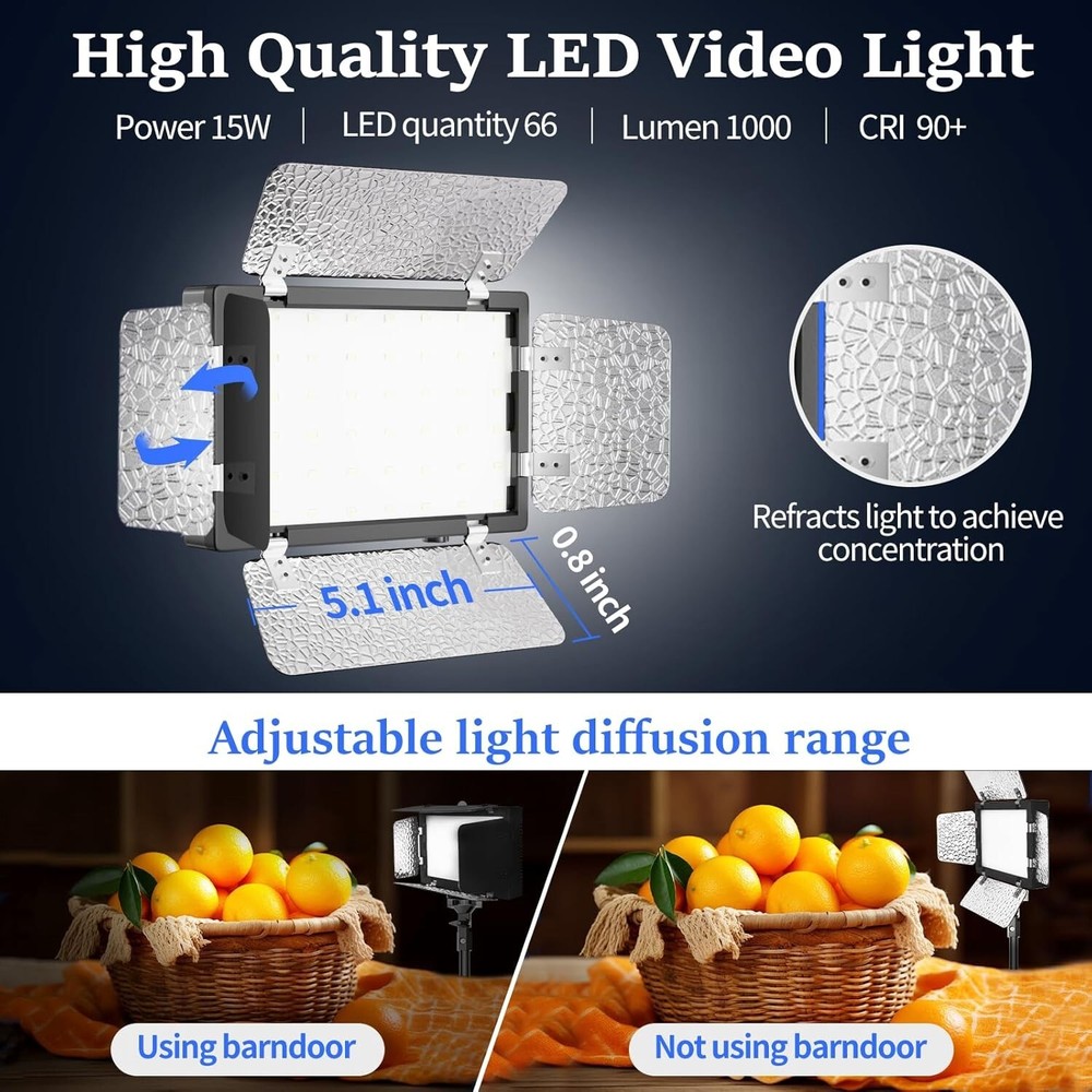 2 Pack LED Video Photography Lighting Kit with 54'' Tripod Stand
