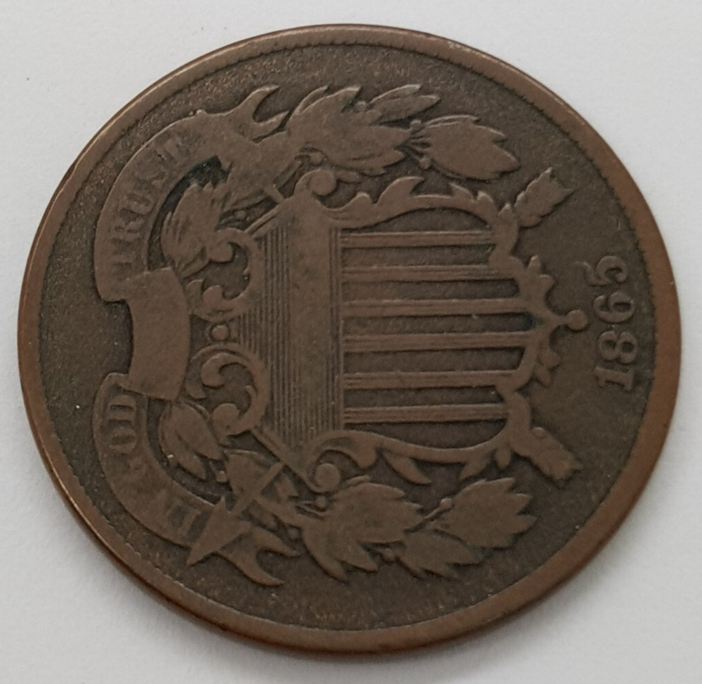 1865 US 2c Piece / Plain 5
