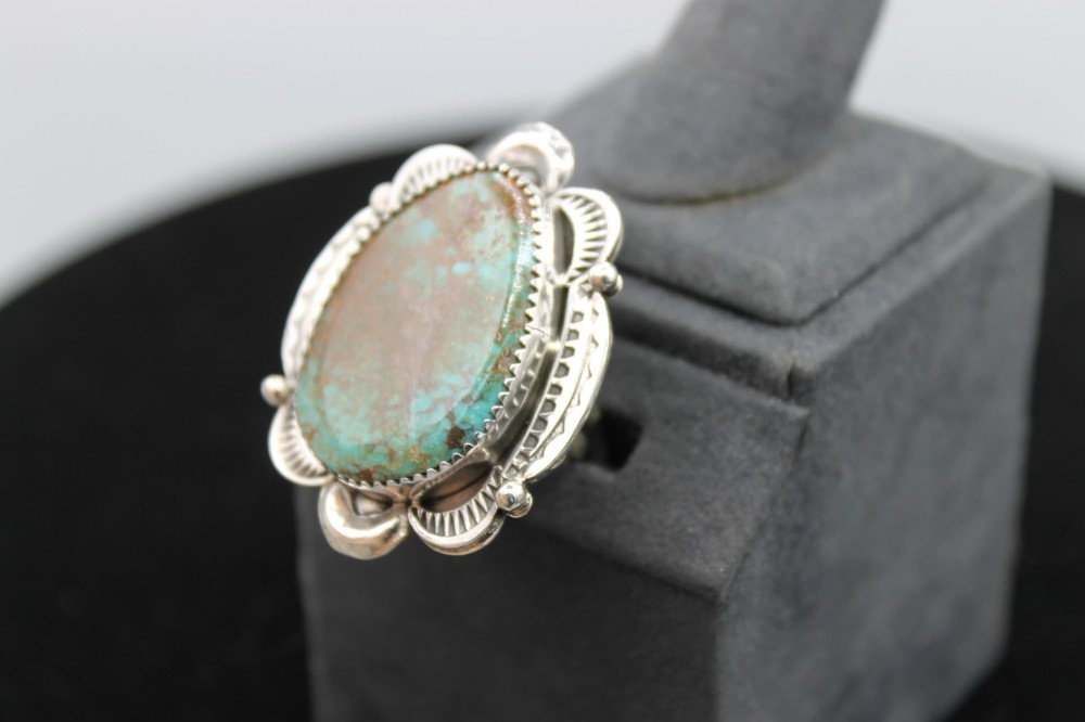 Navajo Sterling Silver Kingman Adjustable Turquoise Ring
