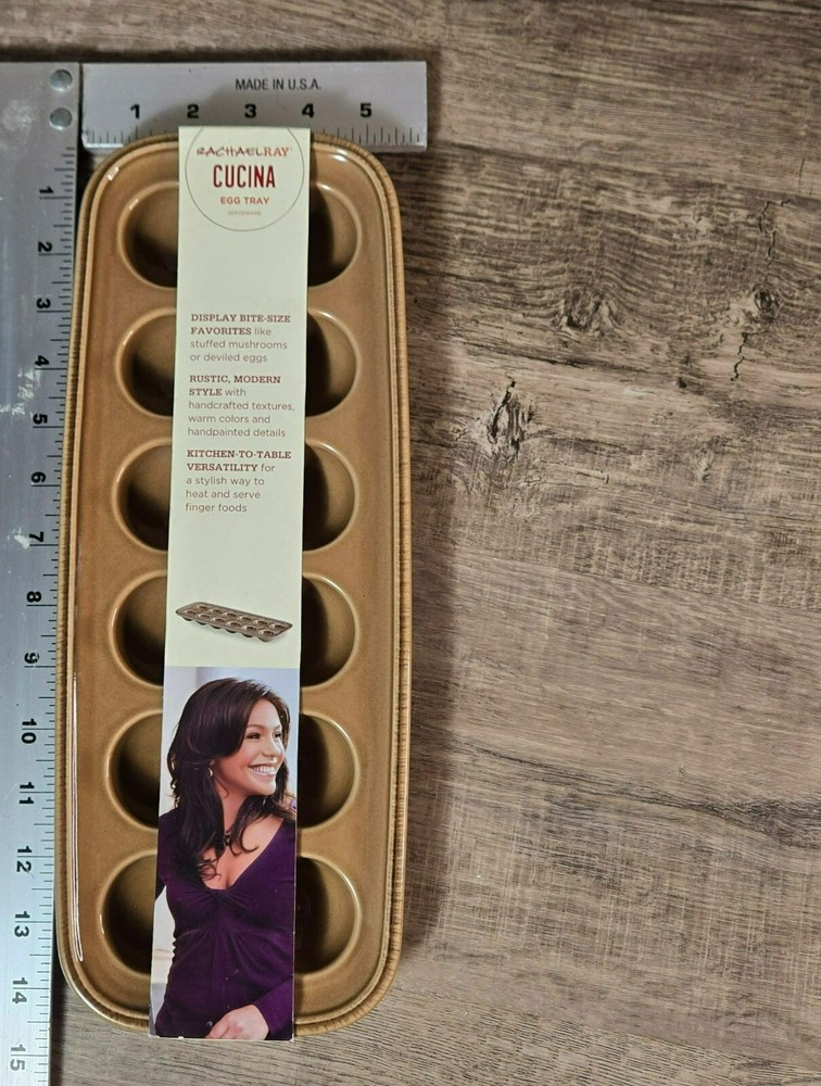 Rachael Ray Stoneware 12-Cup Deep Rich Brown Deviled Egg Dish Oblong Tray