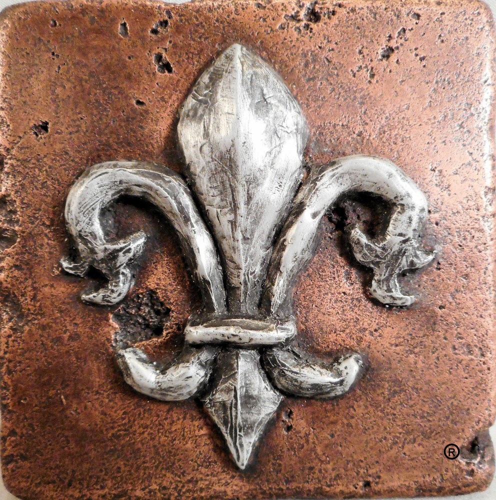 COPPER/ALUMINUM FLEUR D' LIS 4"X4" DECORATIVE WALL TILE