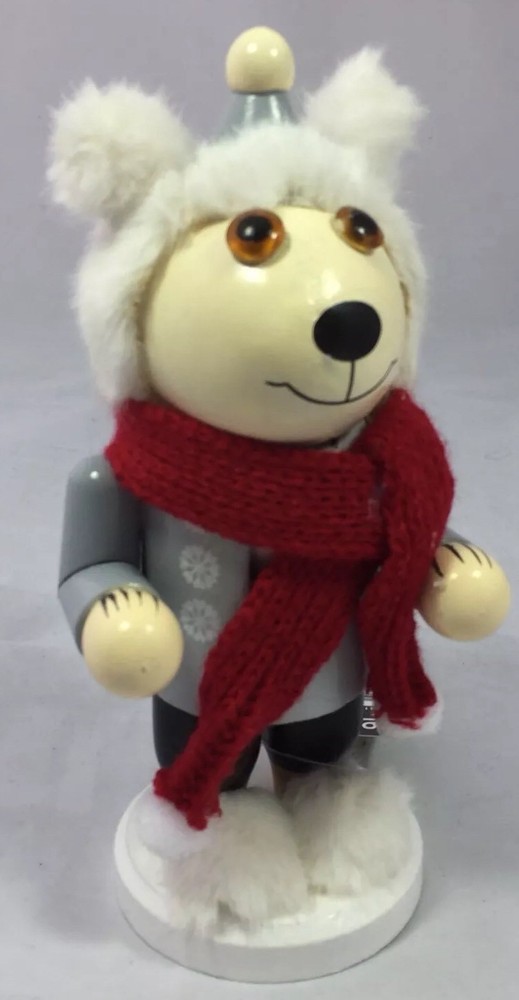 Small Wooden Bear Nutcracker With Toque Christmas Decor