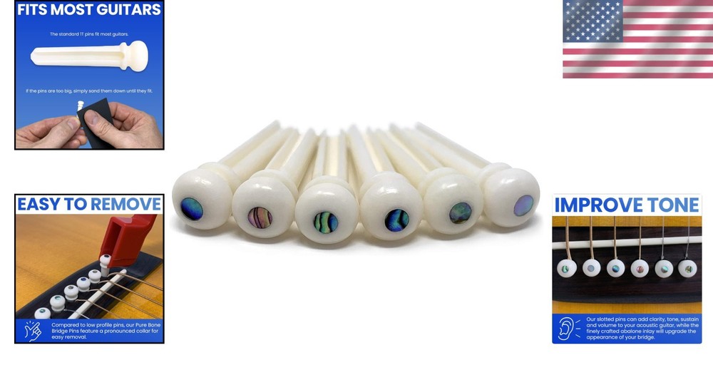 Slotted Pure Bone Bridge Pins with Abalone Dot for 6 & 12 String Guitars