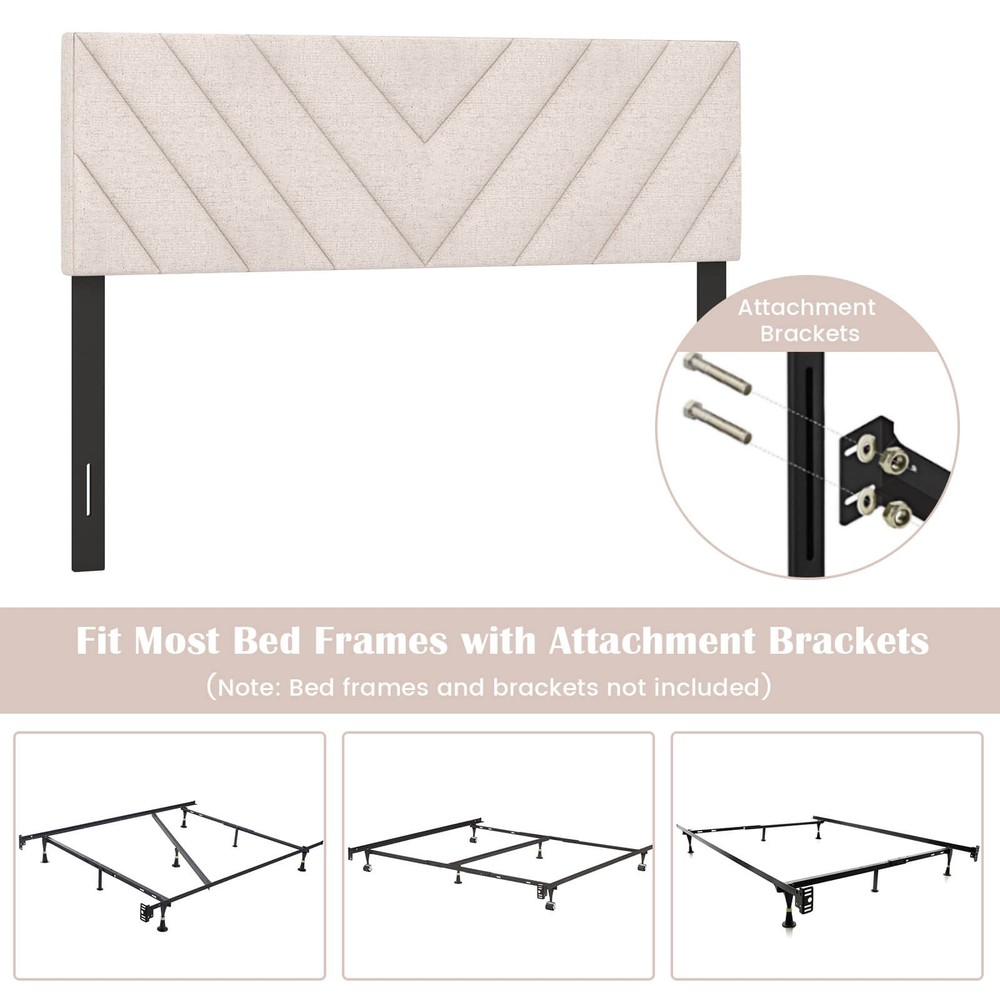 Linen Fabric Upholstered Headboard Rectangular Headboard w/ Solid Wood Legs