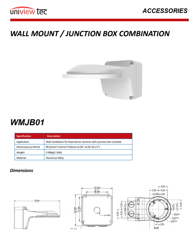 UNIVIEW TECHNOLOGIES WMJB01 /Wall Mount / Junction Box Combination