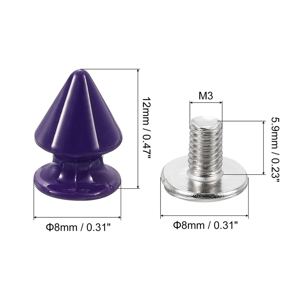 20Sets Cone Spike Stud Rivet,12mm Tree Studs and Spikes Deep Purple