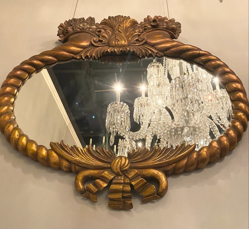 FEDERAL CORNUCOPIA Oval Ornate Mirror 35”x 34” Antique