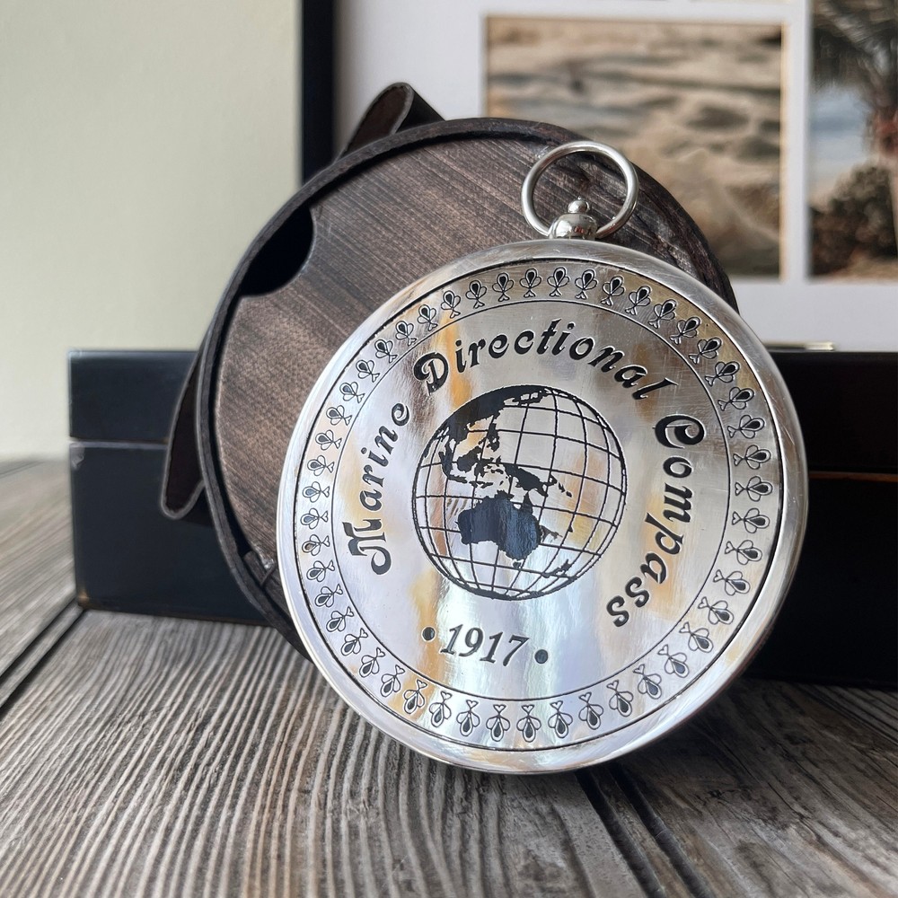 Handcrafted 1917 Replica Marine Directional Compass with Leather Case