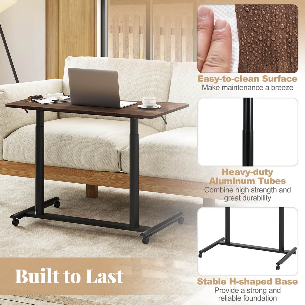 Costway Height Adjustable Computer Desk Sit Stand Rolling Notebook Table Brown