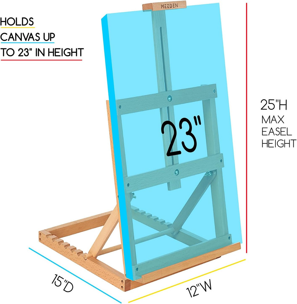 Heavy-Duty Tabletop Studio H-Frame Wooden Easel- Solid Beech Wood Adjustable Art