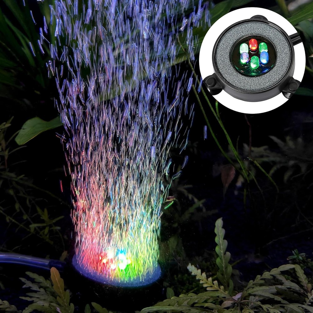 NICREW Multi-Colored LED Aquarium Bubbling Stone Disk, 2 inch, Multicolor