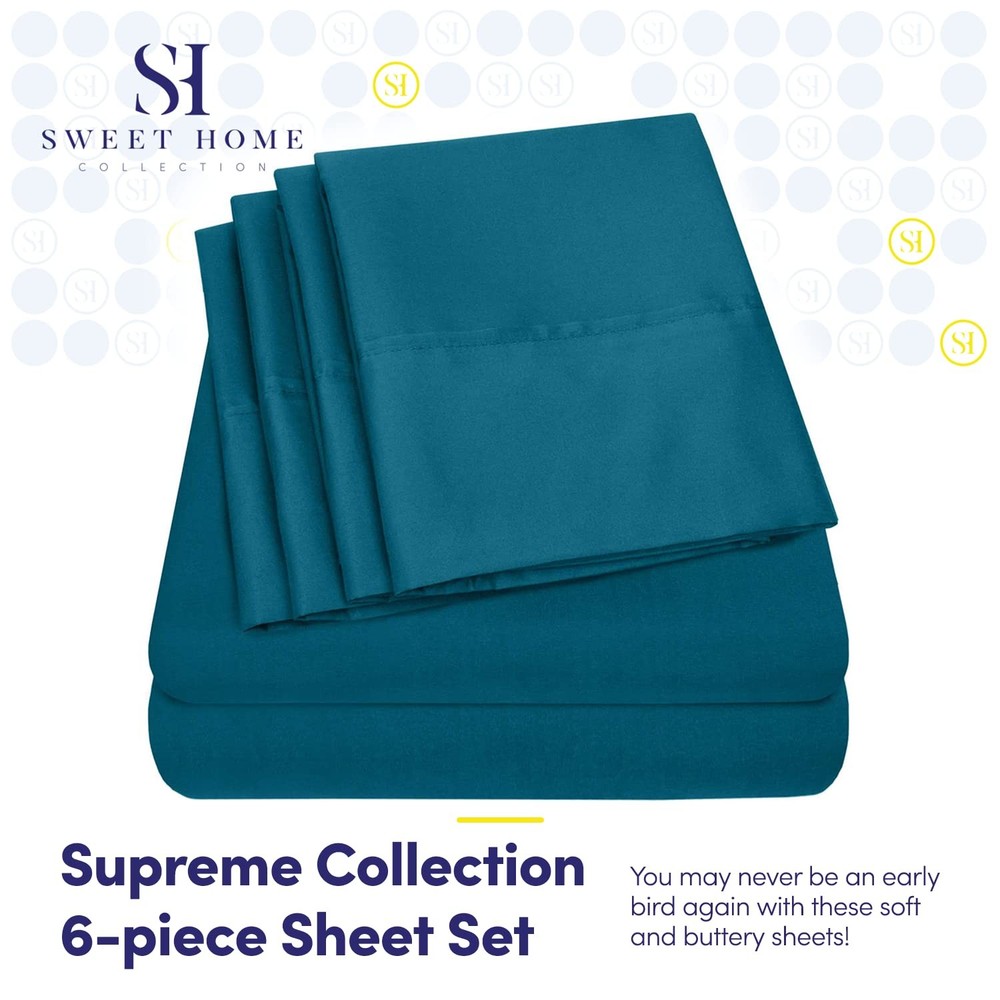 Queen Sheets Teal - 6 Piece 1500 Supreme Collection Fine Brushed Microfiber D...