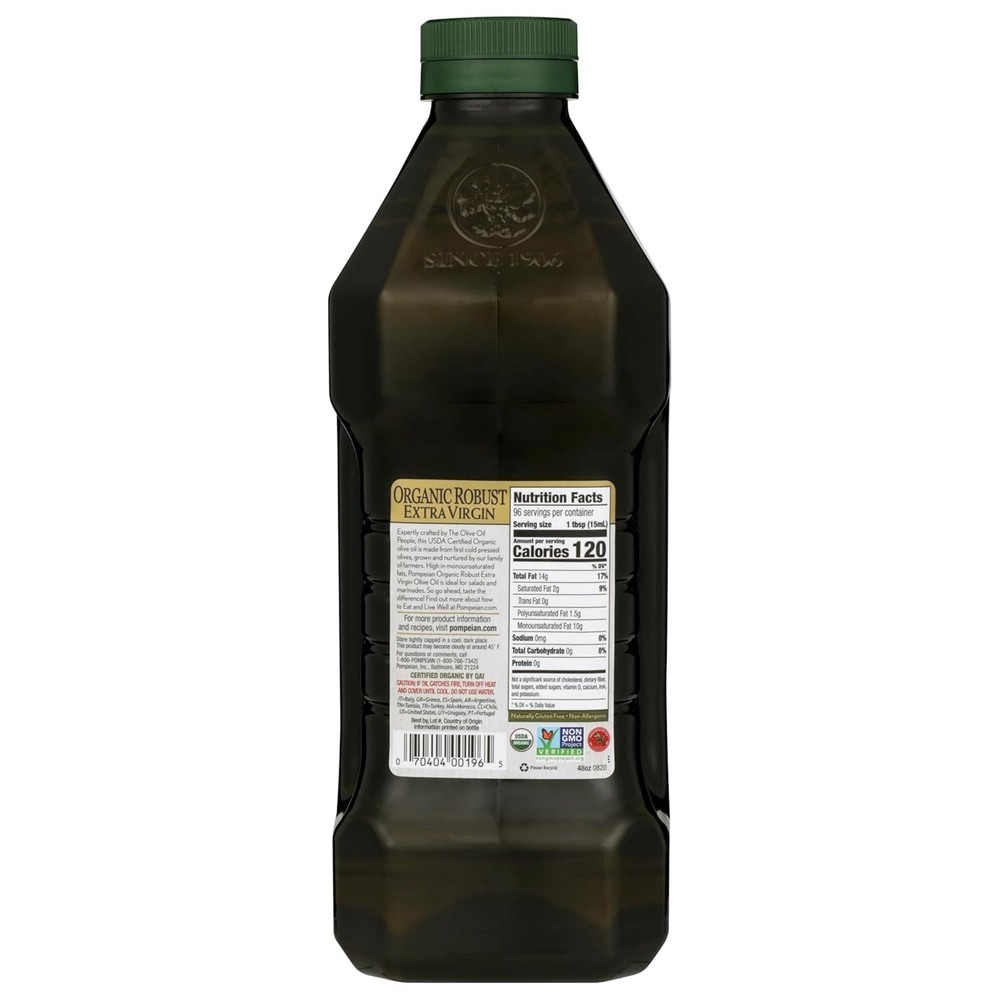 USDA Organic Extra Virgin Olive Oil - First Cold Pressed, 48 FL OZ