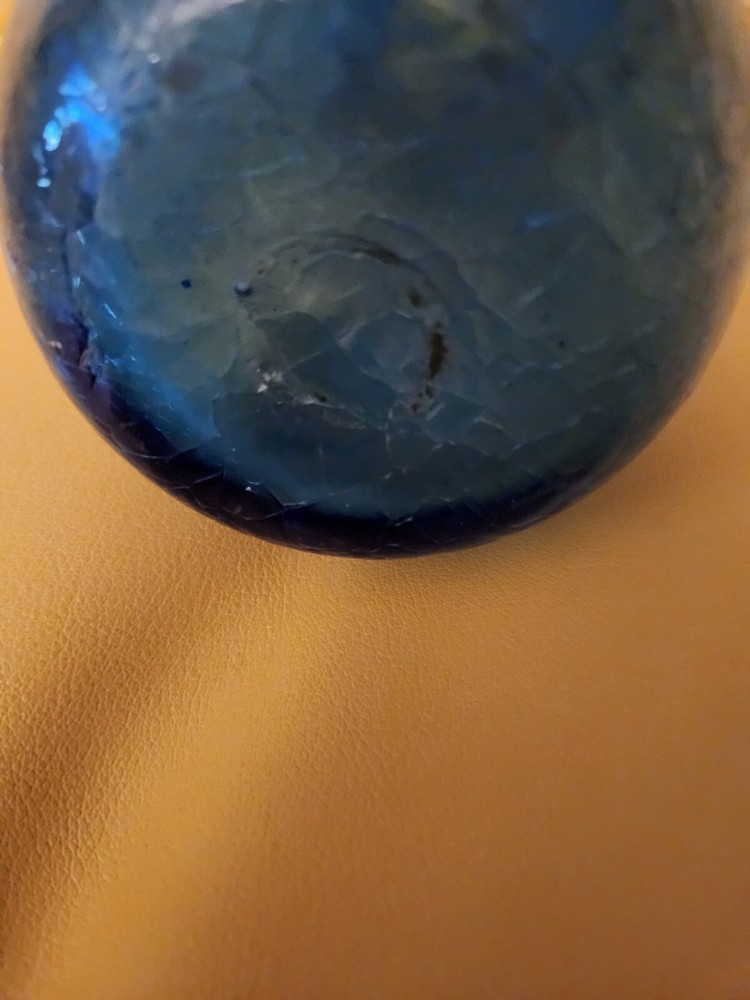 Hand Blown Blue Crackle Pitcher/Ewer Applied Clear Glass Handle