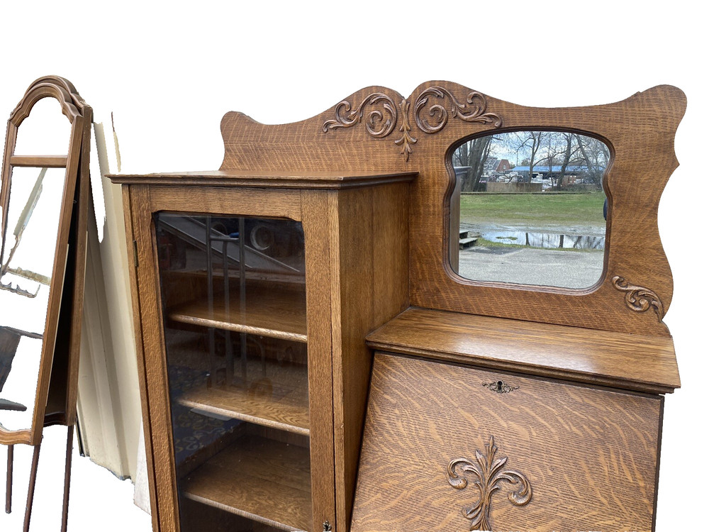 65325 Antique Oak Side By Side Bookcase Desk