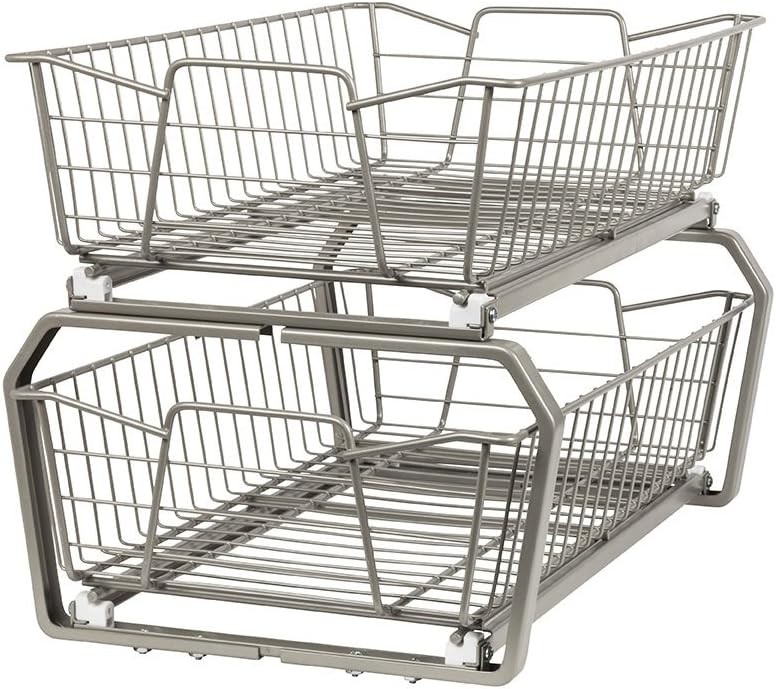 11 in. Pull Out Cabinet Organizer 2 Tier Heavy Duty Slide Out Pantry Shelves