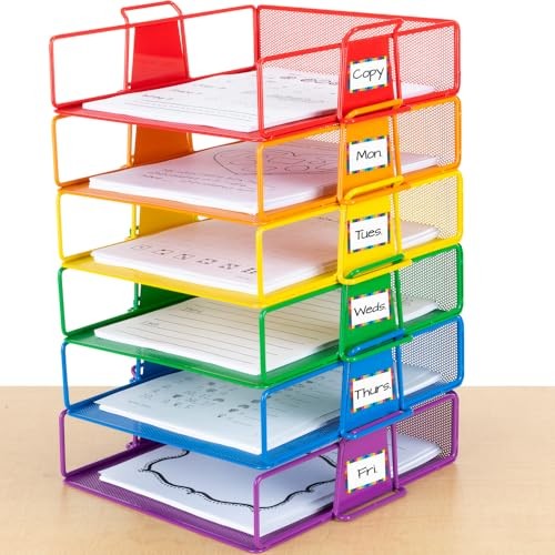 Stackable Letter-Size Wire Rack - 6 Colors Primary, 6 Trays