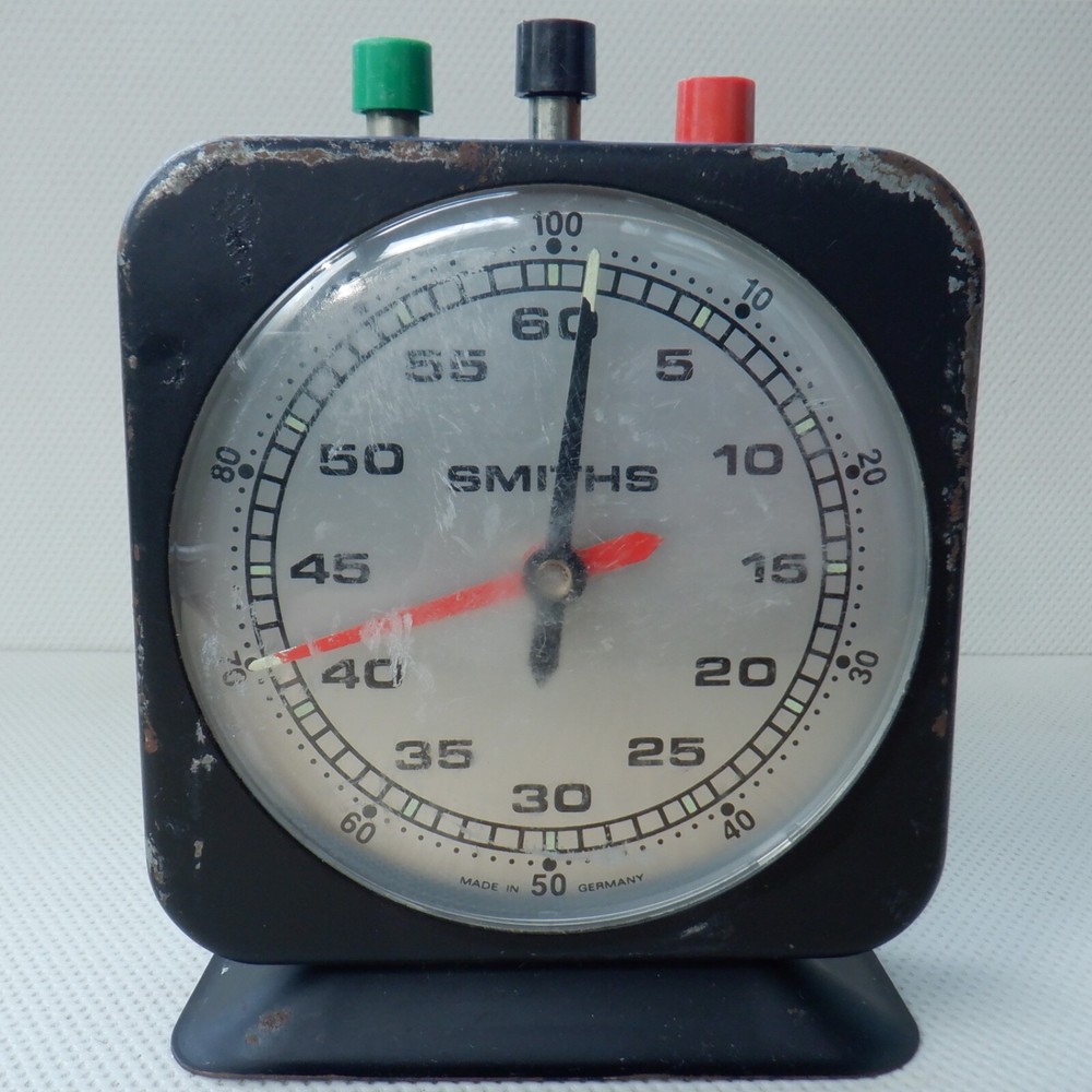 SMITHS STOP CLOCK WEST GERMANY 60 Second Mechanical Vintage Black Metal Case