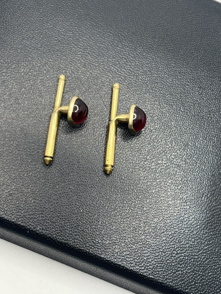 Vintage gold tone red cabochon spring cufflinks