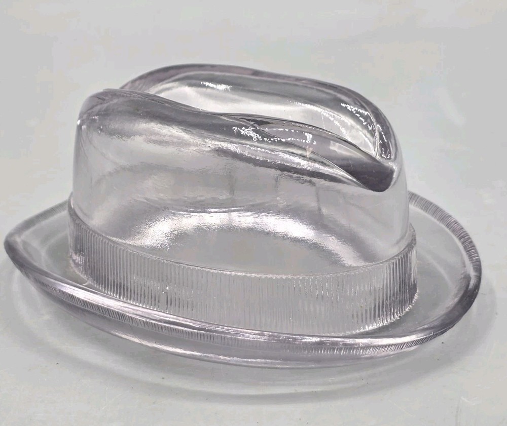 VINTAGE 1940s Pressed Glass Fedora Hat Candy Container - Novelty
