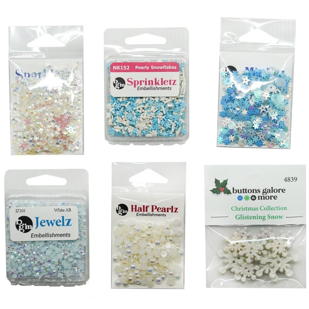 Buttons Galore Assorted WINTER Theme Buttons And Embellishments 6 pc