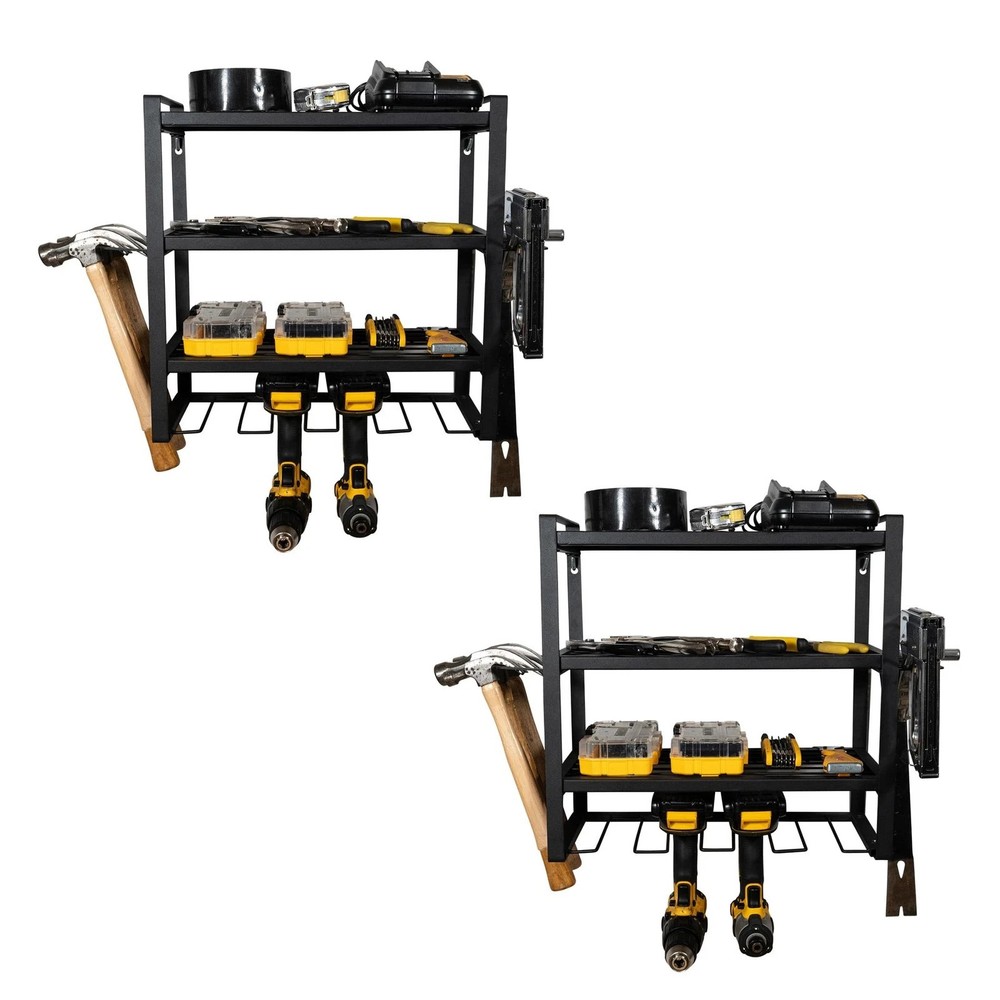 PEARINGTON WALL MOUNT POWER TOOL ORGANIZER 2 PACK 4-LAYER DRILL RACK - BLACK