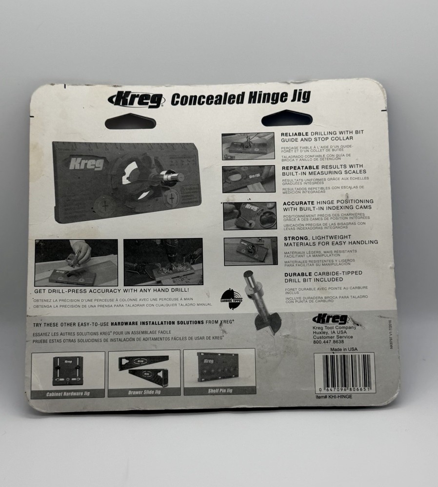 New Kreg Concealed Hinge Jig Drill Guide Tool