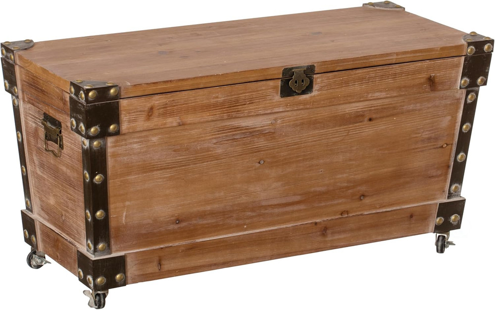 Wooden Storage Trunk Bench with Wheels for Home Organization