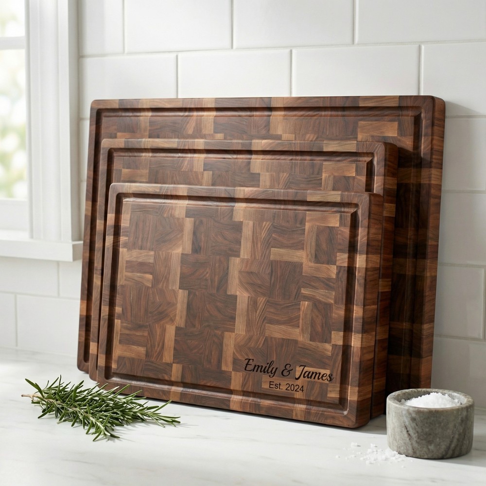 Solid Wood End Grain Walnut Cutting Board, Thick Charcuterie Chopping Block