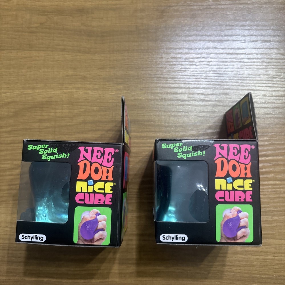 2 - Nee Doh Nice Cube Schylling Super Solid both BLUE Squish Toys Needoh