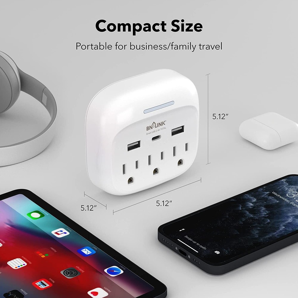 Multi Plug Outlet Extender With USB C, 3 Outlets Surge Protector 600J Wall Plug