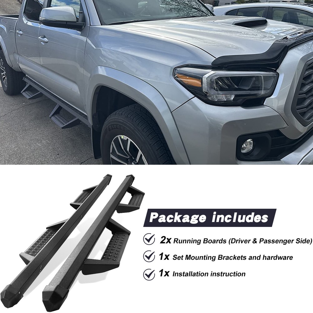 FOR 19-24 Silverado/Sierra Double Cab BLK Running Boards Drop Step Nerf Bar BCKA