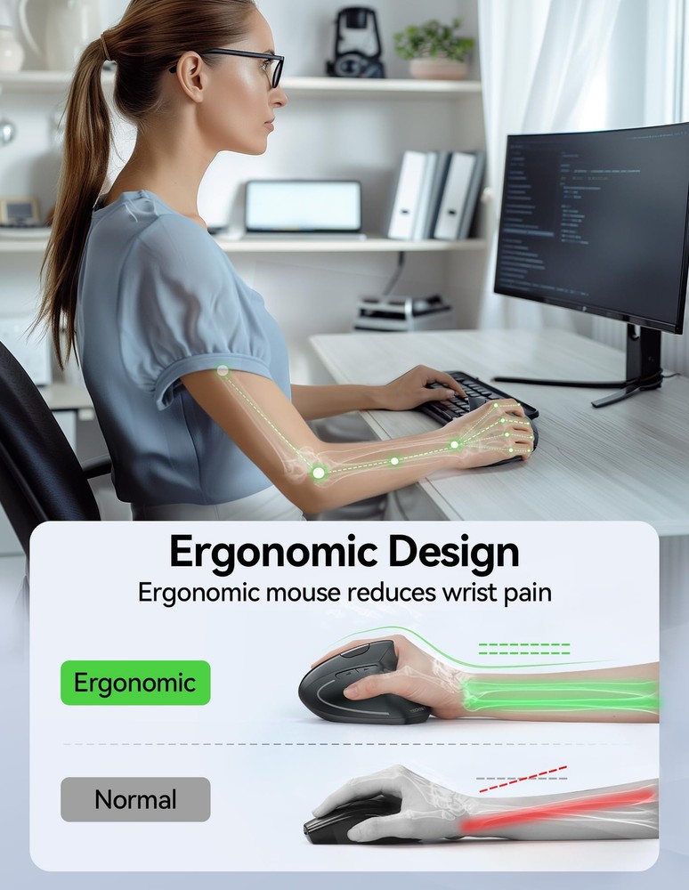 Ergonomic Wireless Mouse Rechargeable Mouse Wireless Silent for Carpal Tunnel...