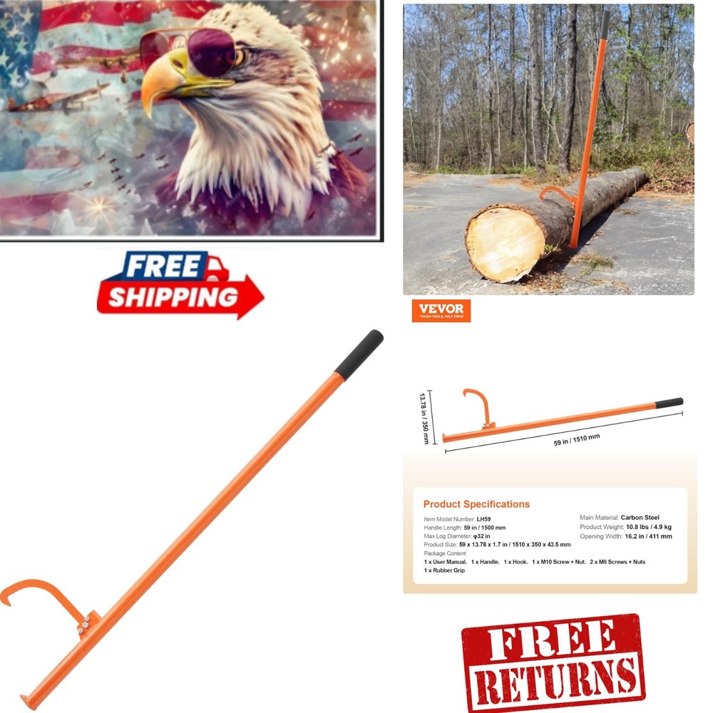 Adjustable 59'' Cant Hook Logging Tool - Durable Steel Design for Lifting Logs