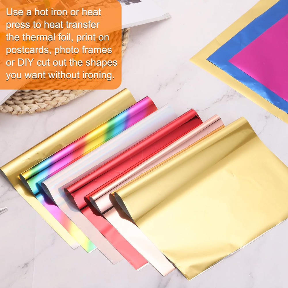 100 Sheets Heat Reactive Foil, 20X29Cm Gold Foil Transfer Sheets Toner Reacti...